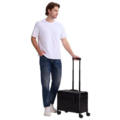 Full Aluminum Rolling Camera Bag 18" Carry on | Detachable wheels, TSA locks, adjustable dividers, lightweight aluminum luggage, fits 17" laptop for commercial photography