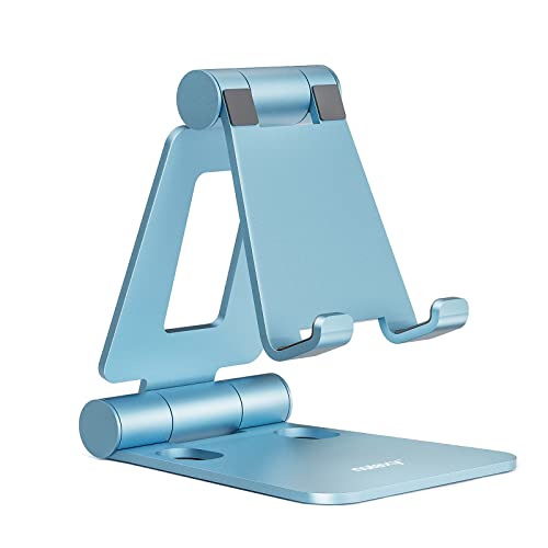 Nulaxy Dual Folding Cell Phone Stand, Fully Adjustable Foldable Desktop Phone Holder Cradle Dock Compatible with iPhone 17 16 15 14 13 12 11 Pro Max Xs Xr X 8, Nintendo Switch, All Phones - Blue - color: F-Blue