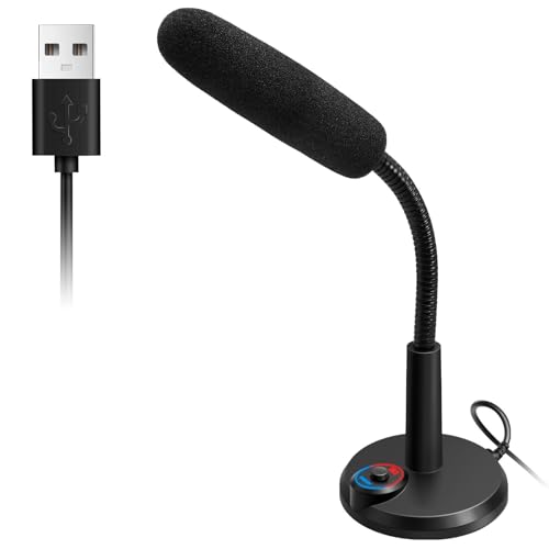 RGB USB Condenser Microphone, Plug & Play Desktop PC Mic with Mute Button, Flexible Gooseneck for PC, Mac, PS5, Gaming, Streaming, Zoom, Discord (1.5m Cable)