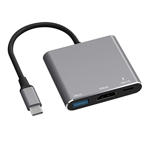 Battony Multiport AV Adapter with 4K HDTV Output USB 3.0 Port & USB-C Fasting Charging Port Compatible for MacBook Pro M1/16-20 Air M1/18-20 Ipad pro iMac and Other usbc Devices - color: Grey, size: 4 X 3 X 0.75in