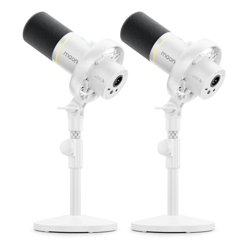 MAONO PD200W Hybrid Wireless Podcast Equipment Bundle for 2, XLR USB Dynamic Microphone Kit with 2 Desktop Stand, Software, Noise Cancellation, for Co-hosted, Podcasting, Content Creation,White - color: White