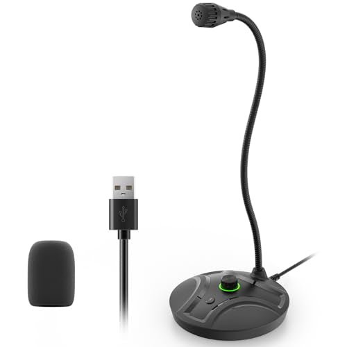 USB Computer Microphone, Plug & Play Desktop Condenser Mic for PC & Gaming with Volume Knob and One-Touch Mute Button, Compatible with Windows/Mac, Ideal for YouTube,Streaming(Black) - color: Black 2