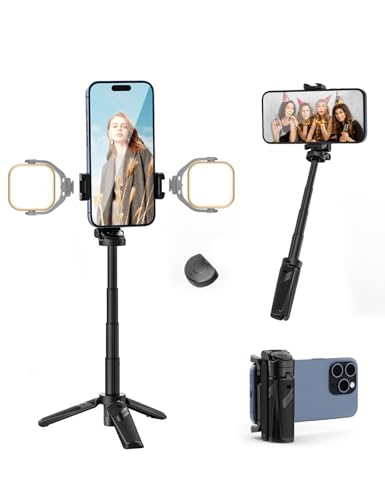 ULANZI JJ02 Selfie Stick Tripod, Portable Pocket Size Phone Tripod Holder | 3-in-1 Mini Phone Grip, Detachable Remote, 2 Cold Shoe, Wireless Shutter for Vlog, Photography, Livestreaming - color: Matte
