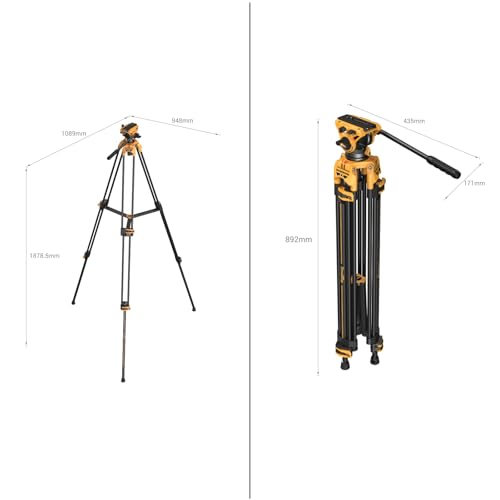SmallRig AD-01 73''/186cm Heavy-Duty Fluid Head Tripod Bumblebee Edition, 8kg/17.6lb Load Capacity, +90° to -60° Tilt Range, Quick Release Plate for MFT for DJI - style: Bumblebee Edition