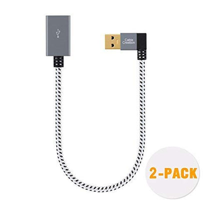 CableCreation USB 3.0 Extension Cable 1FT, [2-Pack] Left Angle USB 3.0 Male to Female Extender Cord, 90 Degree USB 3.0 for VR, PlayStation, Xbox, Keyboard, Space Gray, 0.3M - size: 1FT-2Pack, style: Left Angle