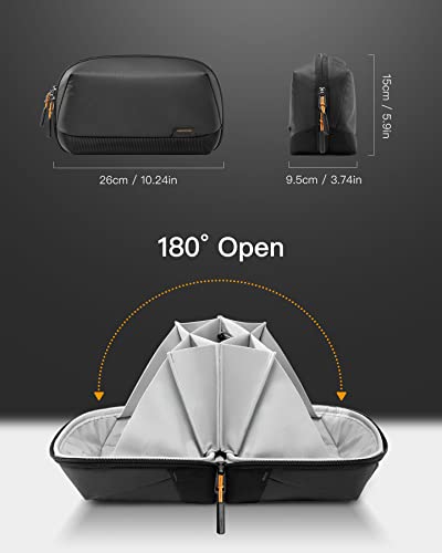 Inateck Electronics Organizer Travel Case, 180° Open Water-resistant, Multifunctional Travel Organizer Bag, Electronic Accessories Carry Case, Black, Large