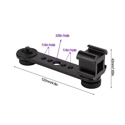 Triple Cold Shoe Mount, Gimbal Microphone Light Extension Bar Bracket Aluminium Alloy with 1/4in and 3/8in Screw Holes for OM 3/2, for Smooth 4, for Feiyu Gimbal Stabilizer(Black)