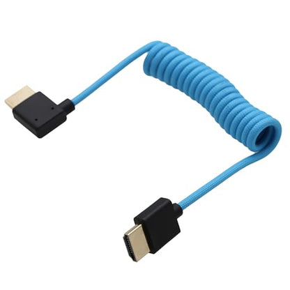 L-Shaped HDMI 8K 4K Cable for ATOMOS Ninja V Shinobi, Sony A9III A7RV A7M4 FX3 FX30 FX6, Canon C80 C70 R1 R5 Mark II, Panasonic BGH1 S5IIX S1RII G9M2 GH5II, Blue Braided Coiled - color: Blue, size: Right Angle to Straight