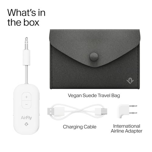 AirFly Pro 2 Deluxe – Bluetooth Adapter for Airplane, Pair 2 AirPods or Wireless Headphones – 3.5mm AUX Bluetooth Transmitter/Receiver for Cars, Boats, Treadmills, TVs – Airplane Travel Essentials - color: White, style: AirFly Pro 2 Deluxe