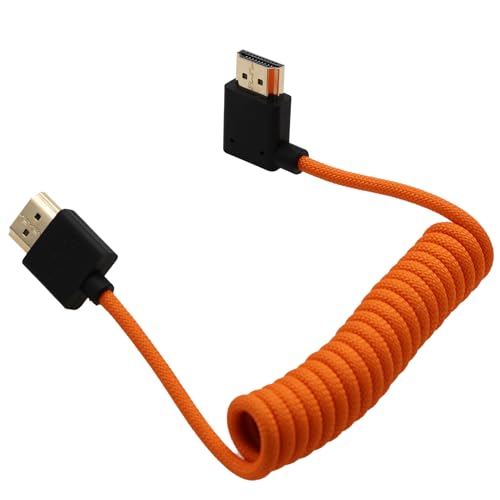 Left Angle HDMI, 8K60 4K120 Thin Cable for ATOMOS Ninja V to Sony FX3 FX9 A9 A1 A7RV A7IV A7SIII, Lumix G9M2 GH5S GH6 S1, Nikon Z8, Canon C70 R5 Mark II, Orange Braided Coiled - color: Orange, size: Left Angle to Straight