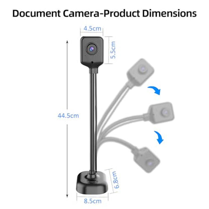 Document Camera for Teachers and Classroom, Gawervan USB Webcam/Doc Camera Built-in Mic— Mac OS, Windows, Chromebook Compatible for Live Demo, Web Conferencing, Distance Learning, Remote Teaching - color: Black