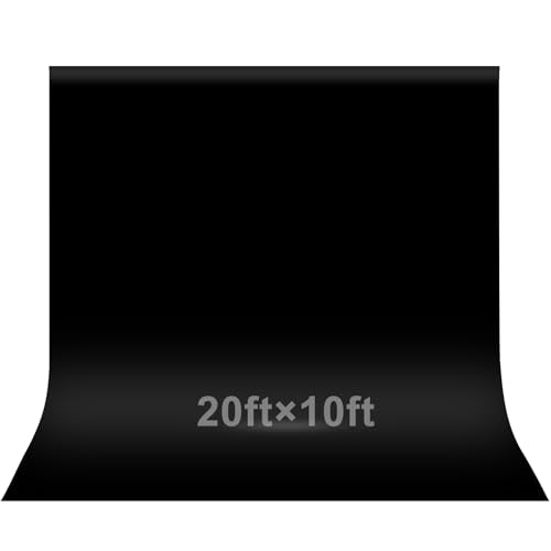 EMART 20x10 ft Black Backdrop for Photoshoot, High Density Polyester Fabric Pure Backdrop Curtain, Black Photography Backdrop for Portrait Photoshoot, Video Recording - size: 20x10ft