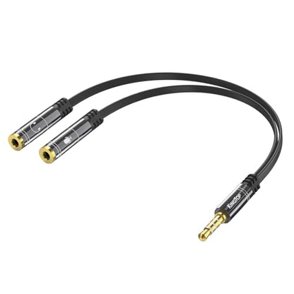 KINGTOP 3.5mm Headphone Mic Splitter Adapter - [1 Male to 2 Female] Headset Splitter Compatible with PC Gaming Headsets - TRRS Audio & Microphone Y Cable for Laptop, PS4, Xbox One, Android