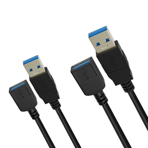 2 Pack 5ft USB 3.0 Extension Cable, USB Male to Female Extension Cord, 5Gbps Data Transfer Charging Extension USB Cable for Keyboard, Mouse, Xbox, Flash Drive, Printer, Game Console, and More - size: 5FT*2PCS
