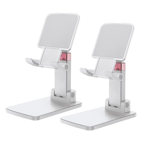 Cell Phone Stand Cute Mobile Holder For iPhone Desk Office Accessories | for thick cases; Under 12" Tablets, e-readers; Folds flat; Anti-slip; Weighted base - color: 05-Snow-white