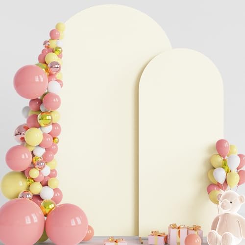 Wokceer Wedding Arch Backdrop Cover 7.2FT, 6FT Spandex Fitted Ivory Arch Covers 2 Set Round Top Chiara Arches Backdrop Cover for Birthday Party Ceremony Banquet Decoration - color: Ivory, size: 7.2FT,6FT