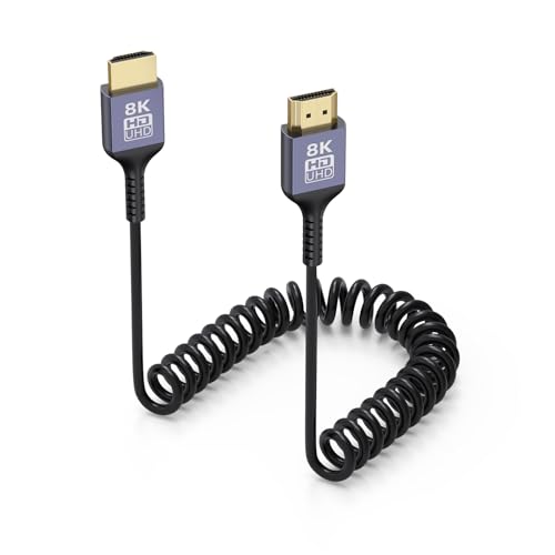 8K Coiled HDMI Cable 1FT-3.3FT, Short HDMI Cable Coiled [Aluminum Shell] Supports 8K@60Hz, 4K@240Hz, 48Gbps, eARC, Dynamic HDR Compatible with Camera/Camcorder/Field Monitor/Laptop/HDTV/PS5