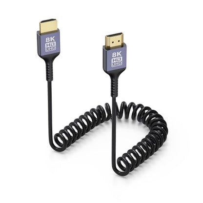 8K Coiled HDMI Cable 1FT-3.3FT, Short HDMI Cable Coiled [Aluminum Shell] Supports 8K@60Hz, 4K@240Hz, 48Gbps, eARC, Dynamic HDR Compatible with Camera/Camcorder/Field Monitor/Laptop/HDTV/PS5