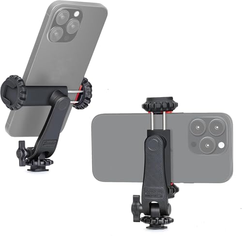 Zeadio Universal Phone Tripod Mount, Cell Phone Holder Clamp with Dual Rotatable Cold Shoe, 360° Rotation & 180° Tilt for Camera Hot Shoe, Vlogging, Video Recording - style: Cold-shoe Version