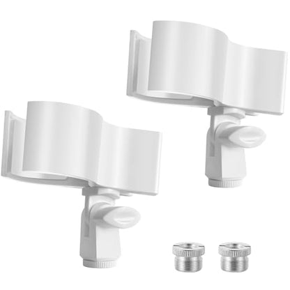 BILIONE Large Microphone Clip for Mics with Outer Diameter 1.26" to 2.3" | Adjustable Mic Holder, Premium ABS, Inside sponge to protect microphones, With 5/8" Male to 3/8" Female Screw Adapter - color: White, size: 2 Pack