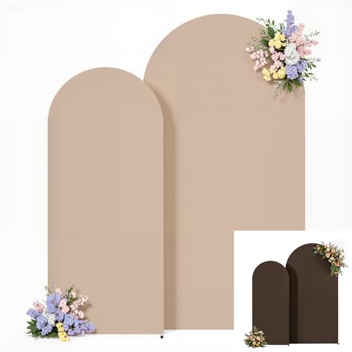 7.2FT 6FT Arch Backdrop Cover for Party, Set of 2 Stretchy Spandex Fitted Arch Stand Cover for Baby Shower, Birthday Wedding Decor, Chiara Backdrop Cover with Double-Sided Design(Nude, Brown) - color: Nude+Brown