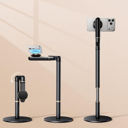 Height/Angle Adjustable Magnetic Phone Holder, 10"-25" Retractable Desk Phone Stand for Desk,720°Rotatable+180° flip, 360 Magnetic Phone Holder for Video Calls Kitchen Office Etc - style: Magnetic Style
