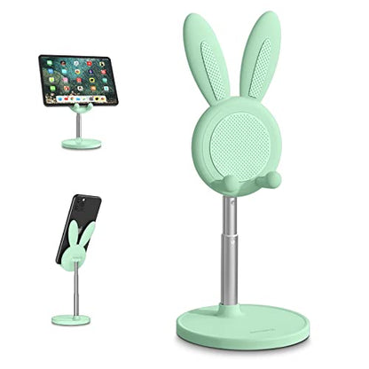 Cell Phone Stand,Angle Height Adjustable Cell Phone Stand for Desk,Cute Rabbit Phone Holder Stand for Desk, Compatible with All Mobile Phones, Tablets(4-10in) (Green) - color: Green