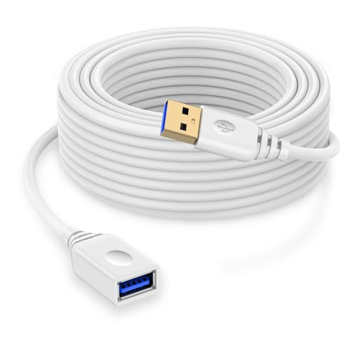 10FT USB to USB Extension Cord White Type A to Type A Extender Cable to USBA Extensions Power Cord A Type Male to Female Cable Fast Data Transfer Wire for HP Printer Webcam Flash Drive Hard