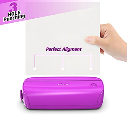 Electric 3 Hole Paper Punch, VEYETTE Paper Puncher with Adapter for Office School Studio, 20 Sheet Capacity, AC or Battery Purple - color: Purple