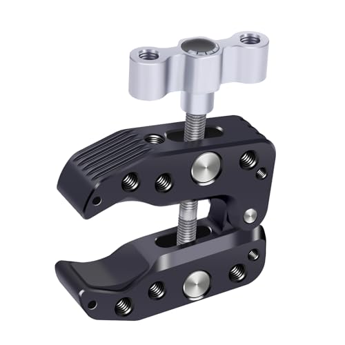 Universal Camera Clamp 10-60mm with 1/4"-3/8" Threads & Positioning Holes - Multi-Angle Adjustable Clamp for DSLR, Bike Handlebar, Desktop Streaming (Lightweight Aluminum Alloy) 62019