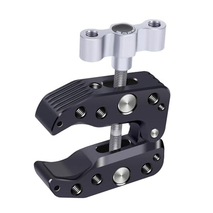 Universal Camera Clamp 10-60mm with 1/4"-3/8" Threads & Positioning Holes - Multi-Angle Adjustable Clamp for DSLR, Bike Handlebar, Desktop Streaming (Lightweight Aluminum Alloy) 62019