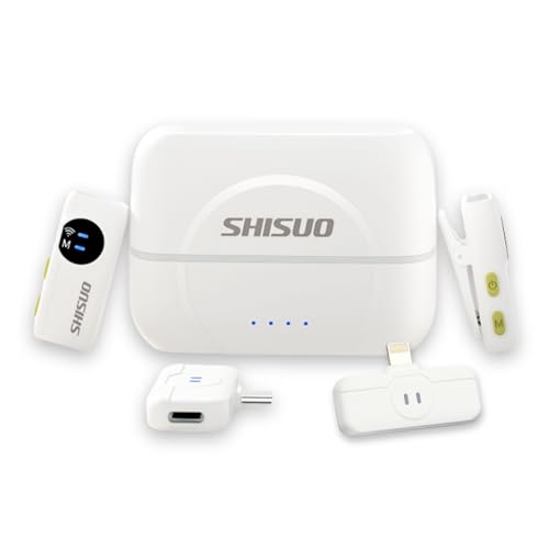 Wireless Lavalier Microphone with 2 Receivers & 2 Mics, Aesthetic White Dual Recording Mic for iPhone 16 15, Android, 3-in-1 Adapter, 40H Playtime, Monitoring Earphone for Two-Person Vlog TikTok Gear - color: white and silver