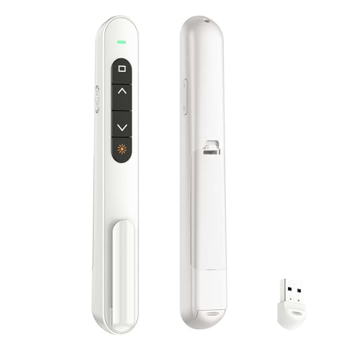 QUI Presentation Clicker with Volume Control, 2.4GHz USB Wireless Presenter Remote, PowerPoint Clicker Slide Advancer Compatible with Mac, Windows, Google Slides, Keynote - color: White, size: S