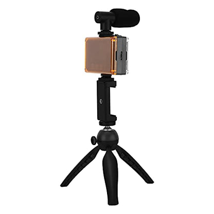 FILFEEL Portable Live Video Kit with Fill Light, Cardioid Microphone, Tripod, and Phone Holder for Mobile Photography (Black) - color: Black