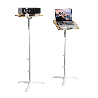 ETHU Laptop Floor Stand Adjustable Height, One-Hand Adjustment Projector Stand Tripod with Safety Lock, Heavy Duty Laptop Stand for Home Office Studio - color: Oak & White