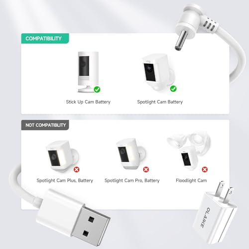OLAIKE (3 Pack) 8m/26ft Charge Cable for Ring Stick Up Cam Battery/Plug-in & Ring Spotlight Cam Battery, Weatherproof Power Adapter Keep Charge Your Camera (No Camera), White - color: (26 ft/8m, 3 Pack) White