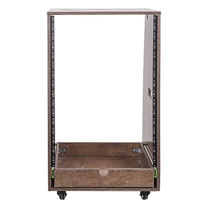 Sound Town DIY 16U Slanted Recording Studio Rack with Extra 2U Drawer, Rubber Feet & Casters, Solid Baltic Birch Plywood Audio Equipment Rack, Weathered Brown (SDRK-16TBD2) - size: 16U, Weathered Brown, Slanted w/ Drawer