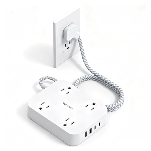 3Ft Short Power Strip with 4 USB Ports (2 USB C), 4 Widely Spaced AC Outlets, Cruise Ship Approved, Wall Mount Desk Charging Station for Office, School, Travel, Dorm Room Essentials, ETL Listed - color: White, size: 3 Ft