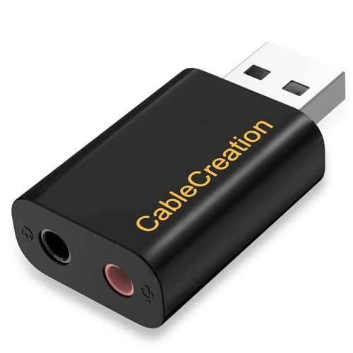 USB Audio Adapter with 3.5mm Jack, CableCreation USB External Stereo Sound Card with 3.5mm Earphone and Microphone for PS4, PS5, Windows, Mac, Linux, Plug and Play, Black - color: Black, size: 1-Pack