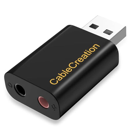 USB Audio Adapter with 3.5mm Jack, CableCreation USB External Stereo Sound Card with 3.5mm Earphone and Microphone for PS4, PS5, Windows, Mac, Linux, Plug and Play, Black - color: Black, size: 1-Pack
