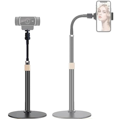 Webcam Stand Phone Holder [Extension-Type] Desktop Stand Flexible Gooseneck Video Stand Camera Mount for Cellphones, Logitech Webcam C922 C930e C920S C920 C615, Etc. (1/4" Threads)