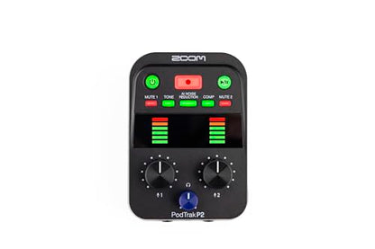 Zoom PodTrak P2 Podcast Recorder, 2 USB Mic Inputs, 2 Headphone Outputs, AI Noise Reduction, Tone & COMP Effects, Remote Guest Recording, SD Card, Battery/USB-C Powered | 2 Headphone Outputs, SD Card Recording, Aa Battery or USB-C Power, Tone and Compress