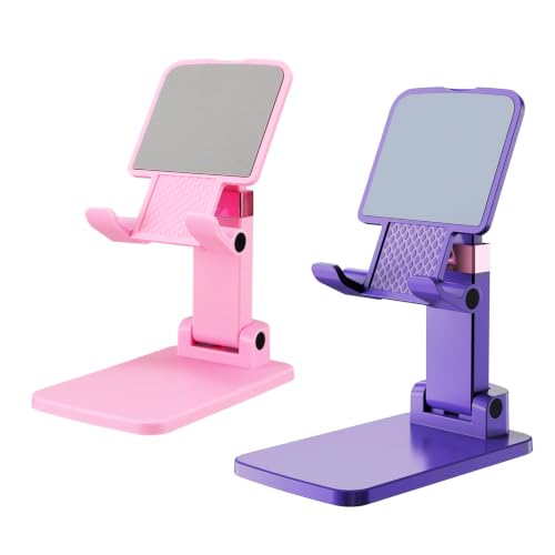 Cell Phone Stand Cute Mobile Holder For iPhone Desk Office Accessories | for thick cases; Under 12" Tablets, e-readers; Folds flat; Anti-slip; Weighted base - color: 13-Purple&Pink