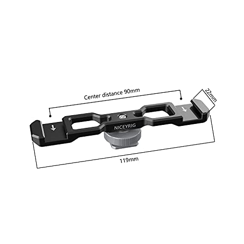 NICEYRIG Dual Cold Shoe Mount Flash LED Light Microphone Vlog Vlogging Extension Bracket with Shoe Mount 1/4 Thread Applicable for DSLR Camera Mini Tripod Monopod - 432