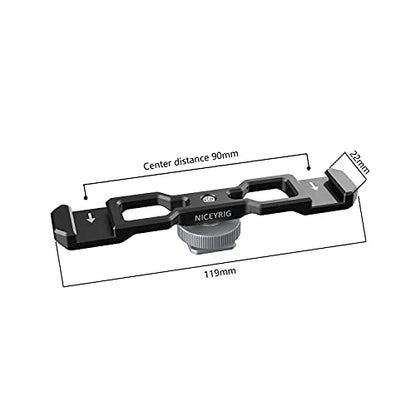NICEYRIG Dual Cold Shoe Mount Flash LED Light Microphone Vlog Vlogging Extension Bracket with Shoe Mount 1/4 Thread Applicable for DSLR Camera Mini Tripod Monopod - 432
