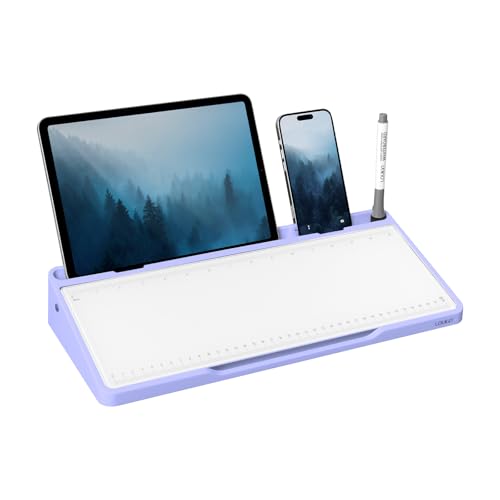 LOUKIN Glass Desktop Whiteboard, 15.3" x 5.6" Dry Erase Desk Board with Dotted and Graduated Surface, Desktop Buddy, Great for Design and Drawing, 3 Markers and 1 Dry Erase Eraser Included (Purple) - color: Purple