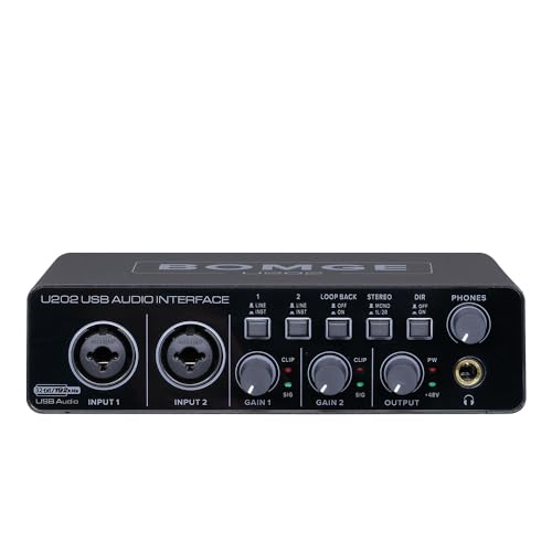 BOMGE U202 USB Audio Interface with Mic Preamplifier XLR/TSR/TS Ports,48V,32-Bit/192kHz Resolution fro computer recording,Streaming,Podcasting