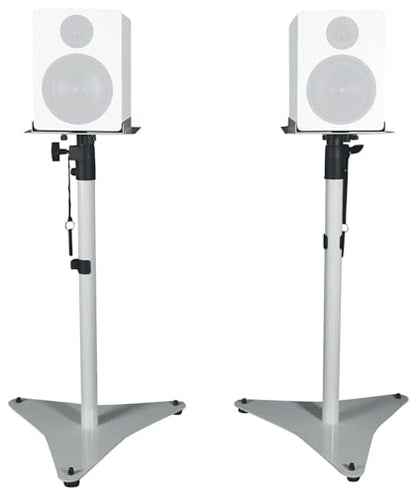 Pair Rockville RVSM5 White Adjustable Studio Monitor Speaker Stands | Fits Bookshelf Speakers, 33 to 52 Inch, Solid Steel, 50 Lbs Capacity, Foam Padded, Cable Clips, Carpet Spikes, Rubber Feet - color: White