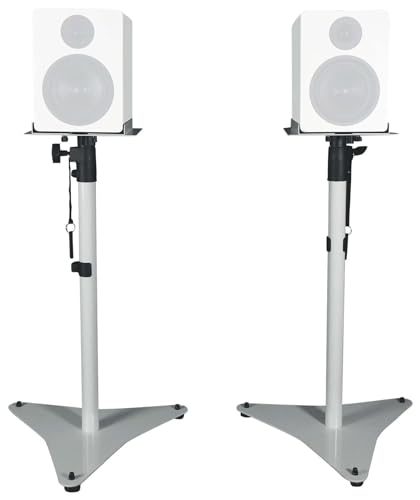 Pair Rockville RVSM5 White Adjustable Studio Monitor Speaker Stands | Fits Bookshelf Speakers, 33 to 52 Inch, Solid Steel, 50 Lbs Capacity, Foam Padded, Cable Clips, Carpet Spikes, Rubber Feet - color: White