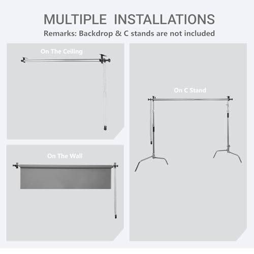 Photography Backdrop Roller Support System, 1 Roller with Metal Chain, 120-inch Stainless Steel Crossbar - color: Silver Metal Chain